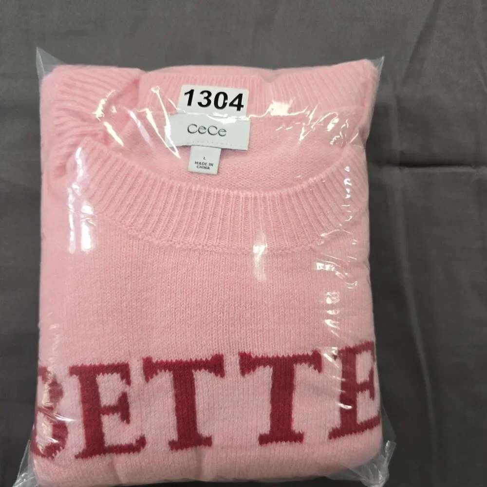 CECE Womens Large “Better Not Pout” Christmas Knit Sweater Top Pink